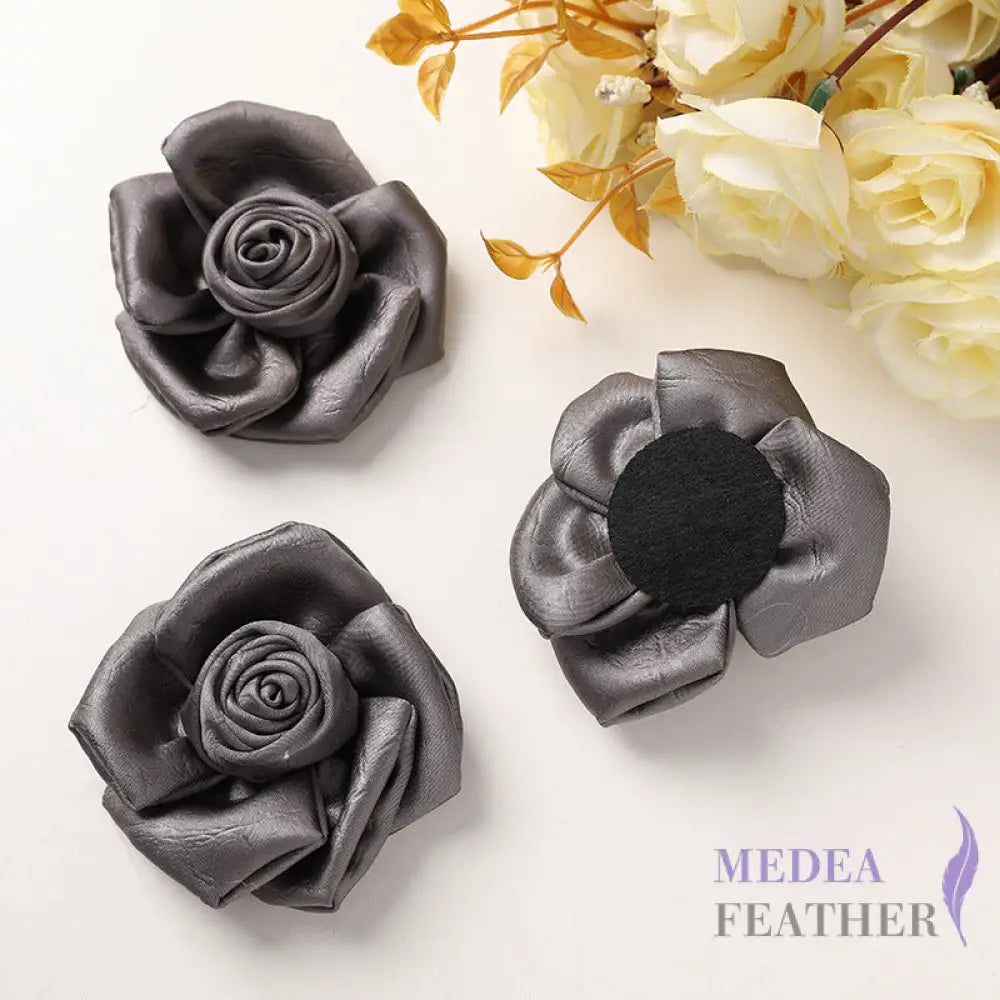 Fabric Satin Camellia Flower - grey