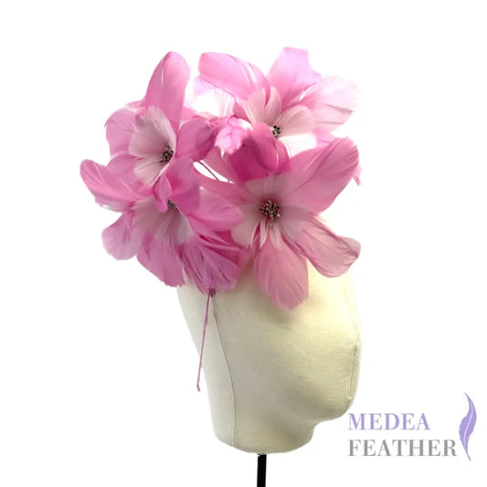 Five Flowers Handmade Double Layer Design Feather Flower Mount #94 begonia pink