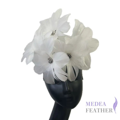 Five Flowers Handmade Double Layer Design Feather Flower Mount DS250605 #01 Ivory