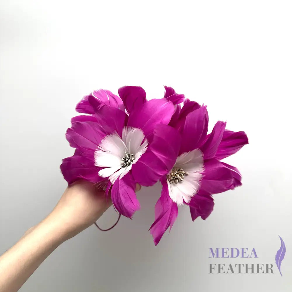 Five Flowers Handmade Double Layer Design Feather Flower Mount #19 Festival Fuchsia