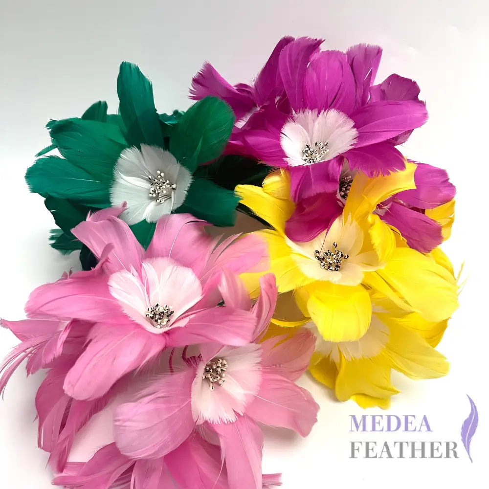 Five Flowers Handmade Double Layer Design Feather Flower Mount