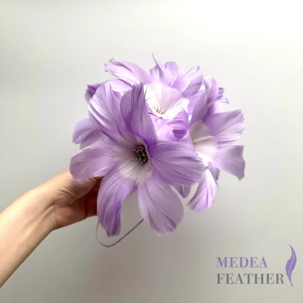 Five Flowers Handmade Double Layer Design Feather Flower Mount #53 lavendula