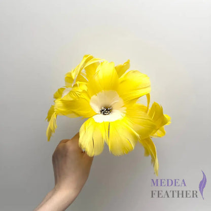 Five Flowers Handmade Double Layer Design Feather Flower Mount #58 yellow