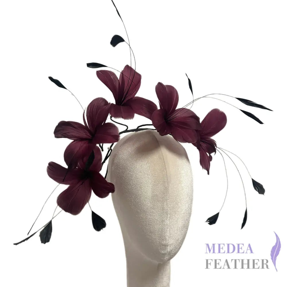 Five Goose Feather Flowers and Long Coque Feather Mount Set DS261029