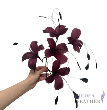 Five Goose Feather Flowers and Long Coque Feather Mount Set DS261029