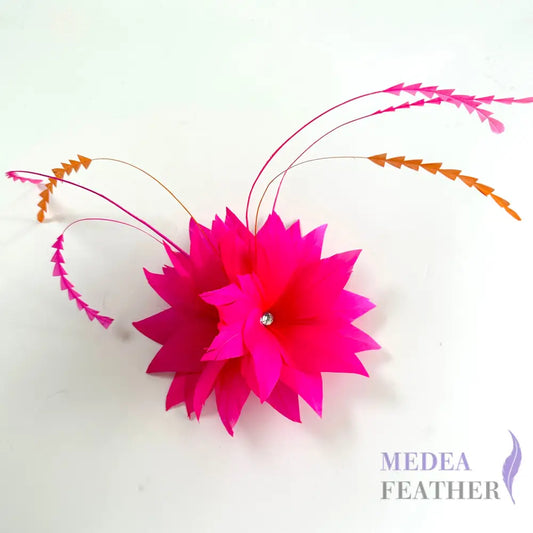 ’Flowers Fragrance’/Handmade Feather Flower Mount with zigzag coque feather Hot pink