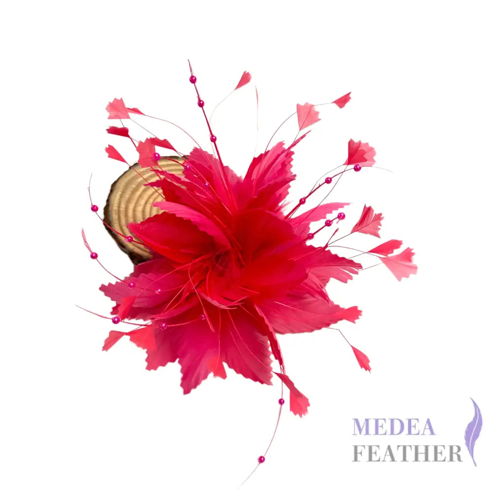 ’Flying Flowers and Butterflies ’/Handmade Feather Flower Mount #92 hot pink
