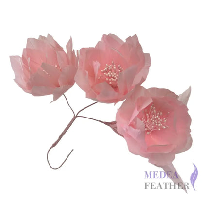 FM045 Three Goose Feather Flowers Set Mount #51 Pink