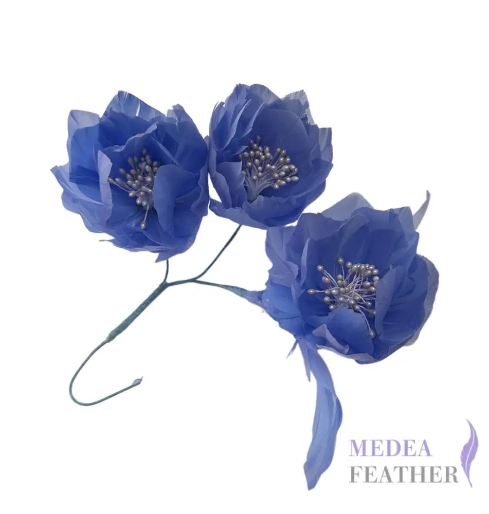 FM045 Three Goose Feather Flowers Set Mount #87 Cornflower