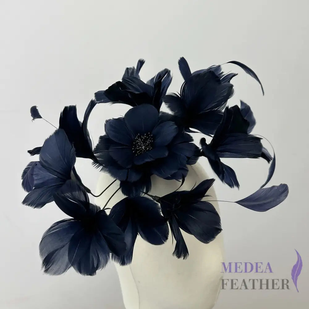 FM046 Surrounded Feather Flowers Set #65 navy