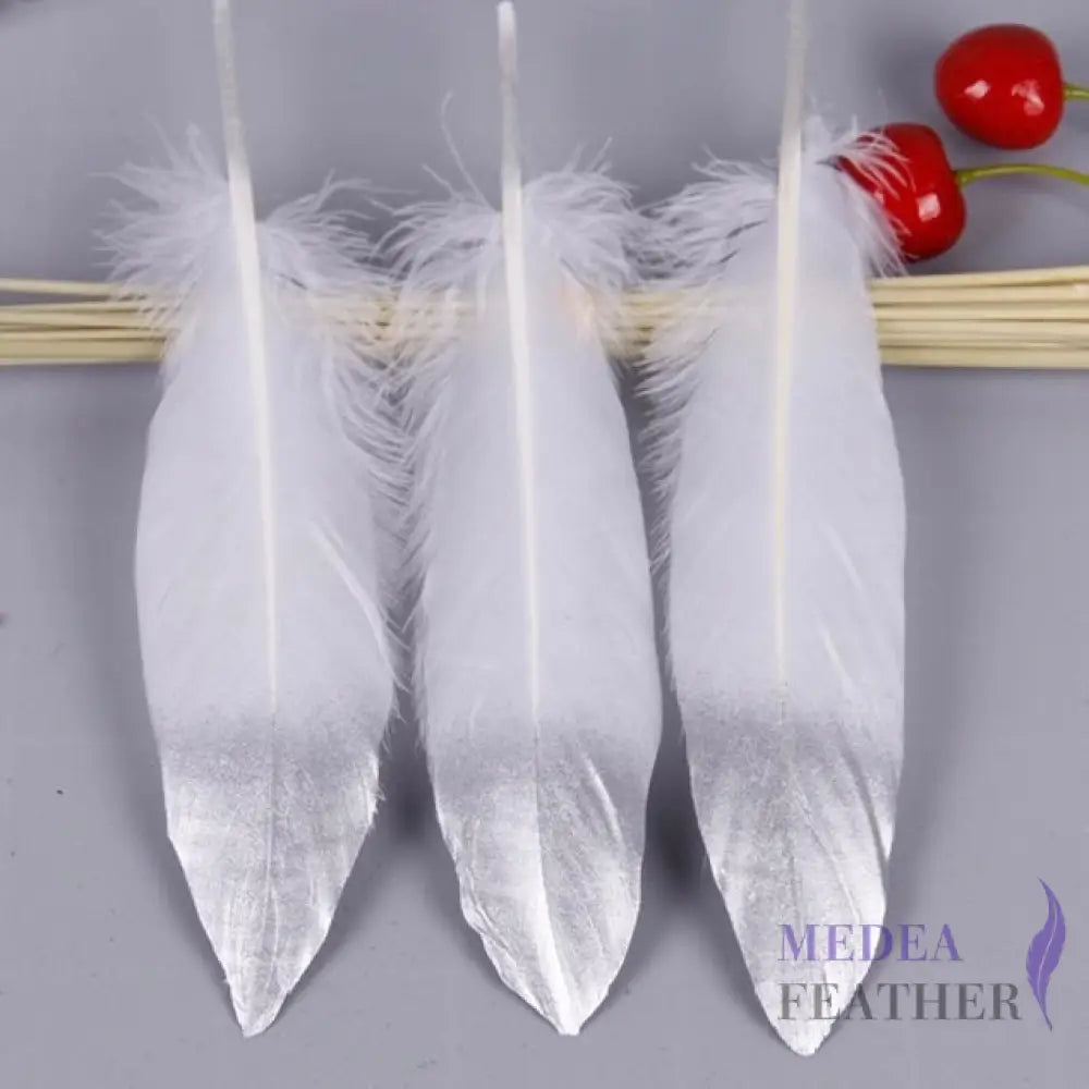 Gold Dipped Goose Feather-Pack of 10 White + Silver