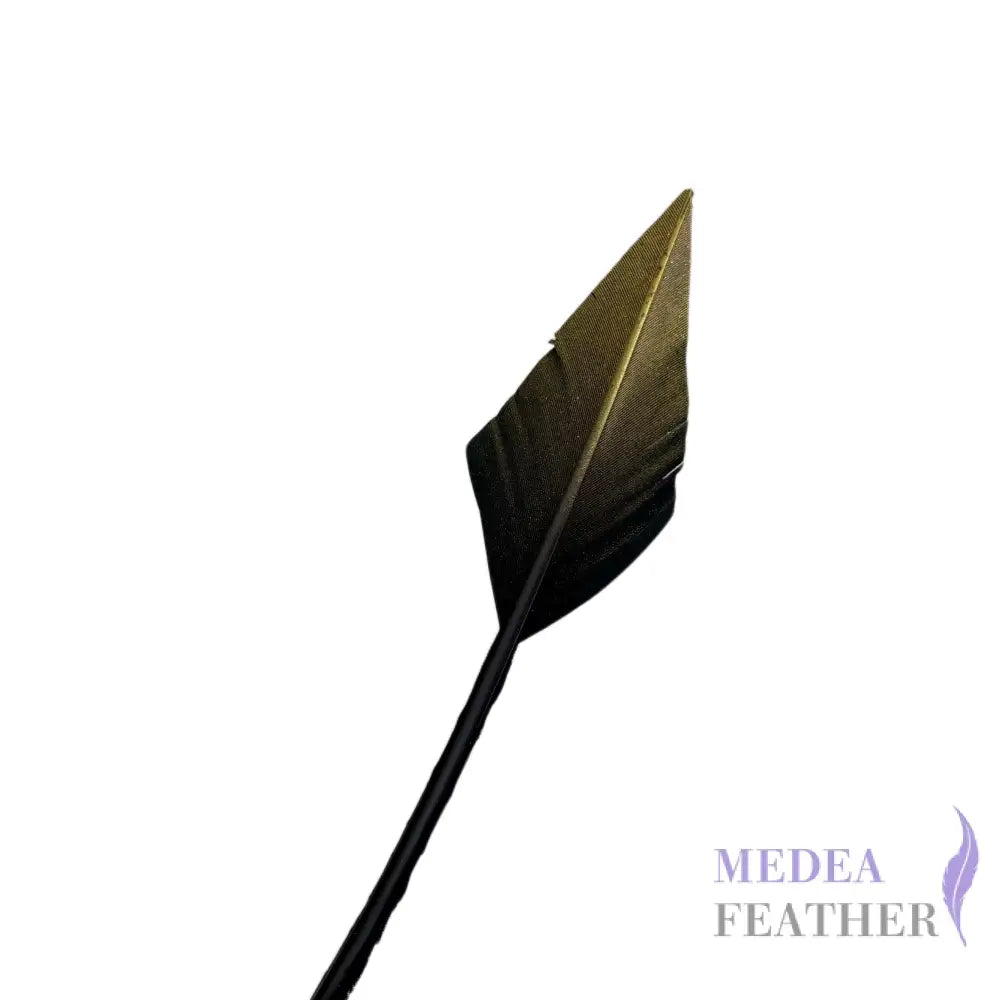 Gold Silver Lurex Arrow Head Turkey Quill Feather - Black base with gradient gold effect