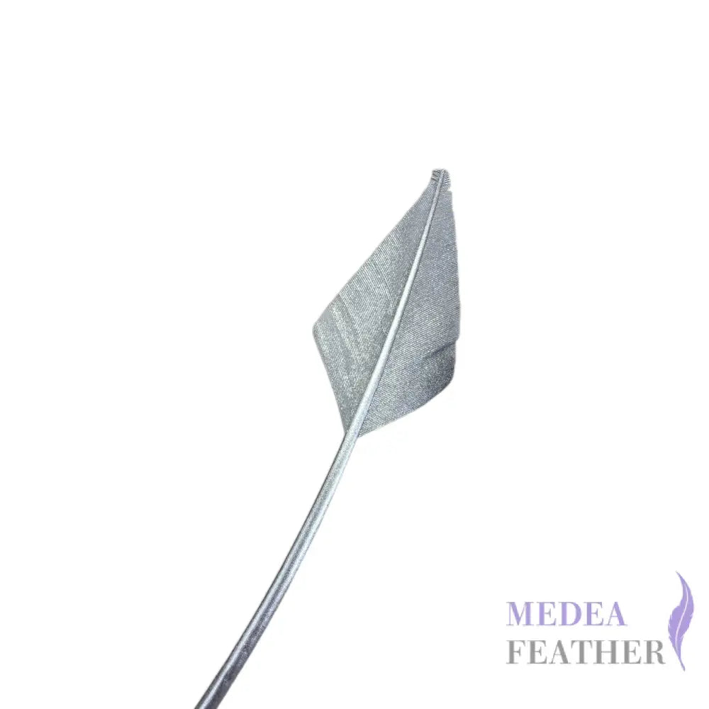 Gold Silver Lurex Arrow Head Turkey Quill Feather - Entirely silver