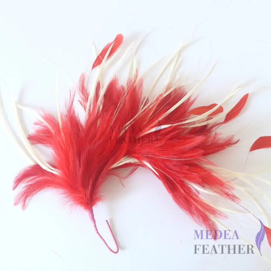 Goose Biot and Hackle Feather Mount FM031 #22 red & #02 white mixed
