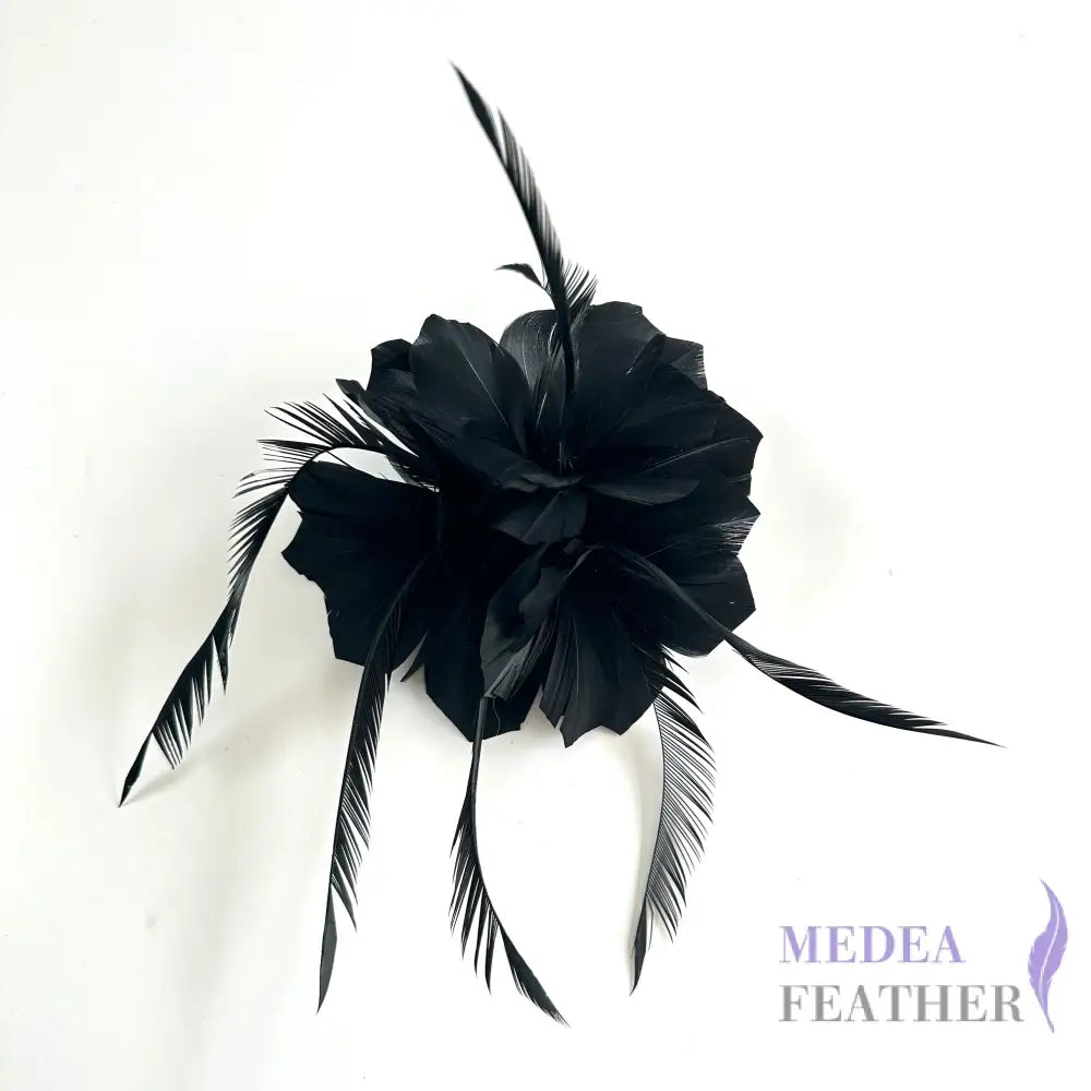 Goose Biot Feather Flower Corsage Brooch #03 black