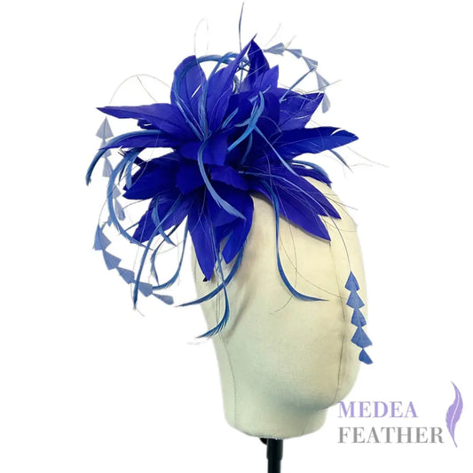 Goose Feather and Triangle Coque Feather Flower Mount #67 royal blue / Single feather mount