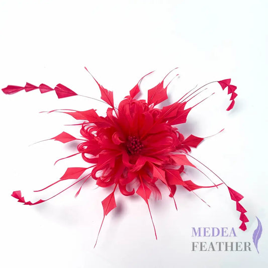 Goose Feather & Diamond Coque Feather Tips Flower Mount #22 red