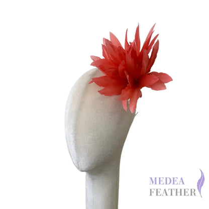 Goose Feather Pom Flower Millinery Hat Mount #27 coral pink