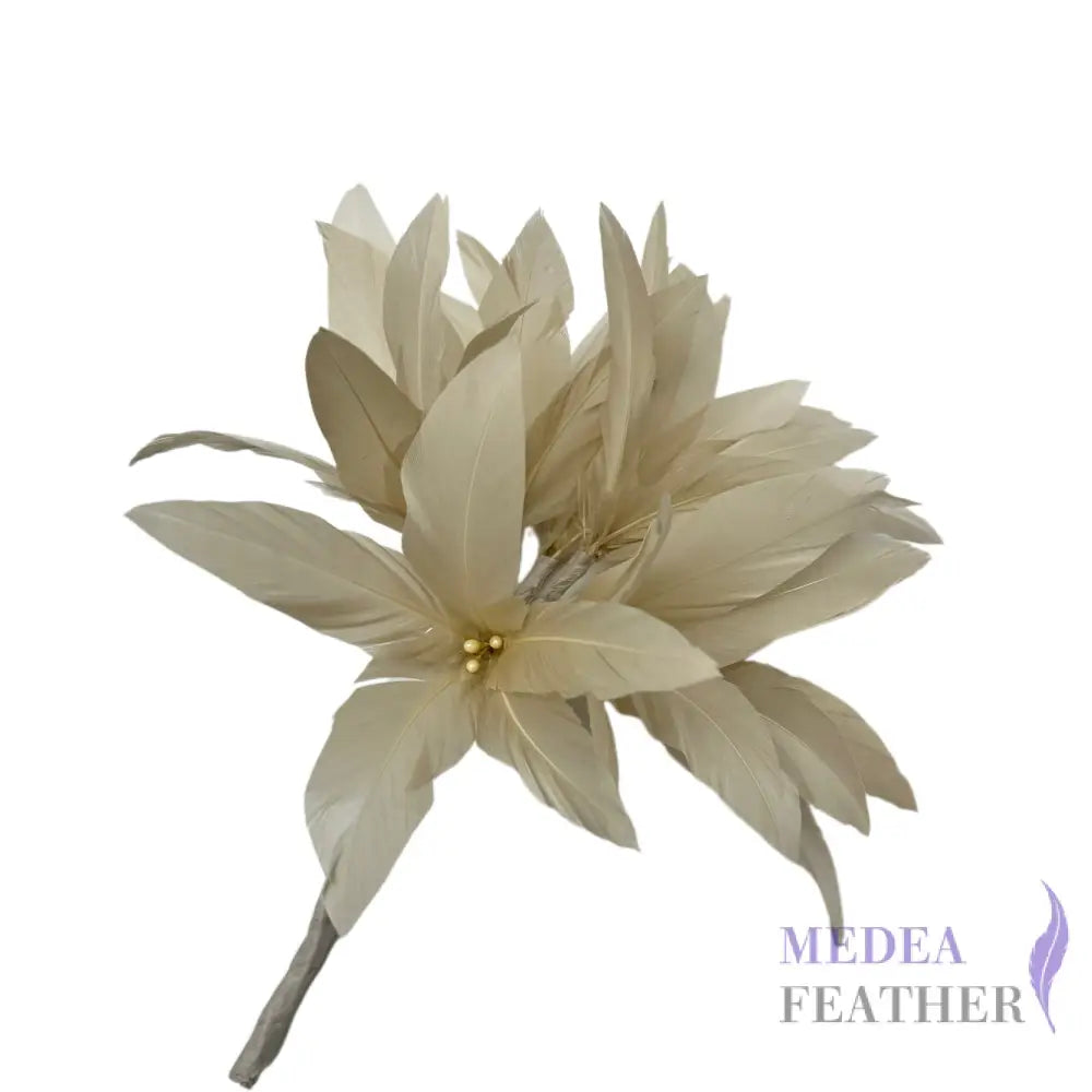 Goose Feather Pom Flower Millinery Hat Mount Beige