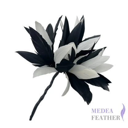 Goose Feather Pom Flower Millinery Hat Mount Black and Ivory
