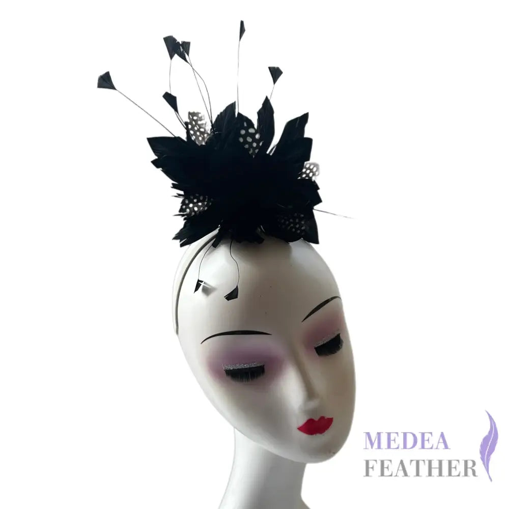 Goose & Polka Dot Guinea Feather Flower Mount DS20250919 #03 black