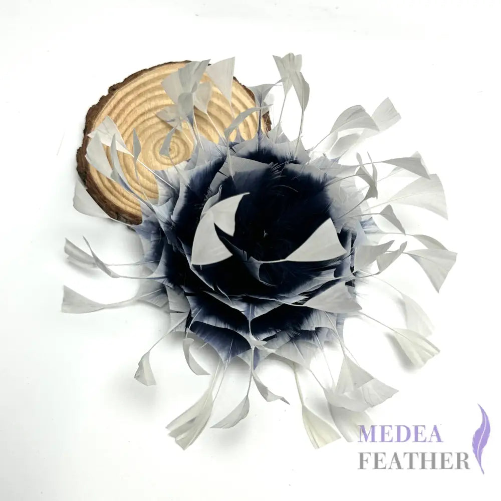 Gradient Art Goose Feather Mount #65 navy blue as bottom and #02 white as tips
