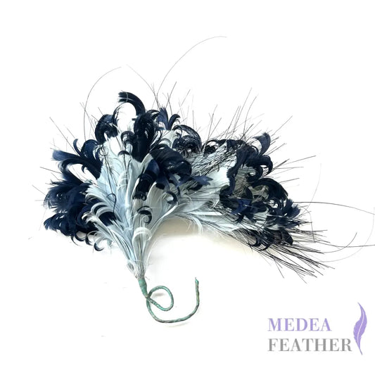 Gradient Curled Goose Feather Mount Navy & Blue