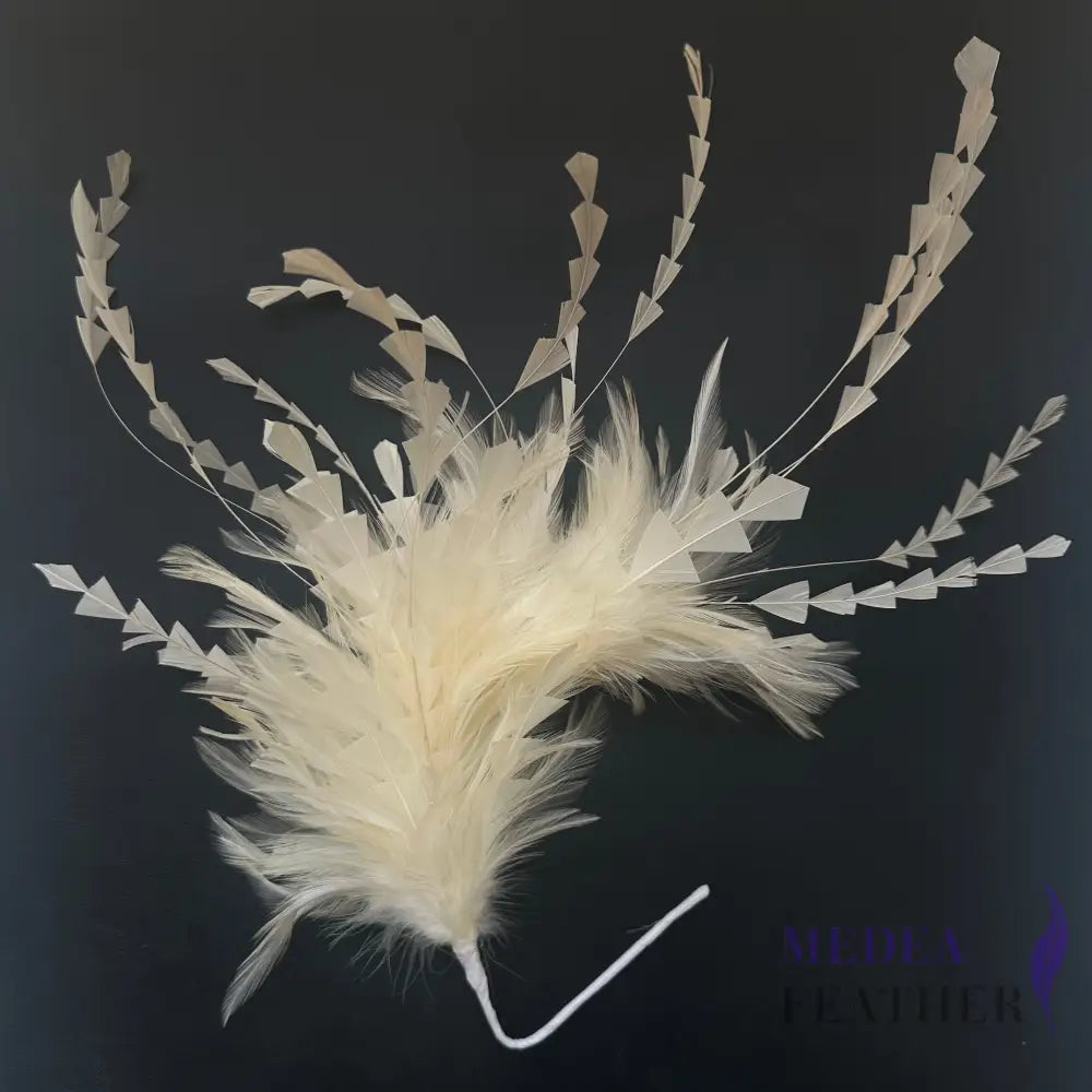 Hackle and Long Diamond Coque Feather Mount DS250620 #01 ivory