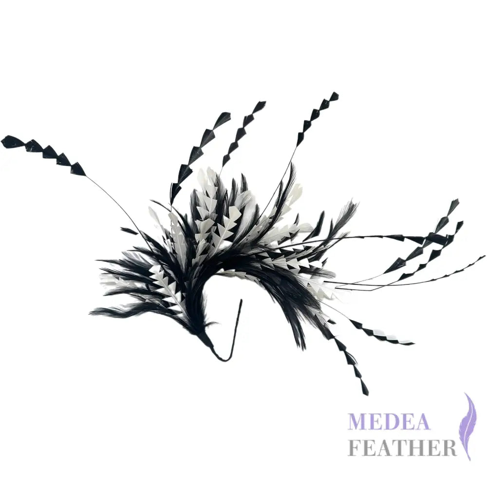 Hackle and Long Diamond Coque Feather Mount DS250620 #03 black & #01 ivory mixed