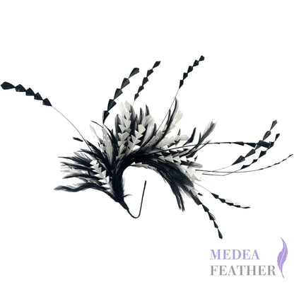 Hackle and Long Diamond Coque Feather Mount DS250620 #03 black & #01 ivory mixed