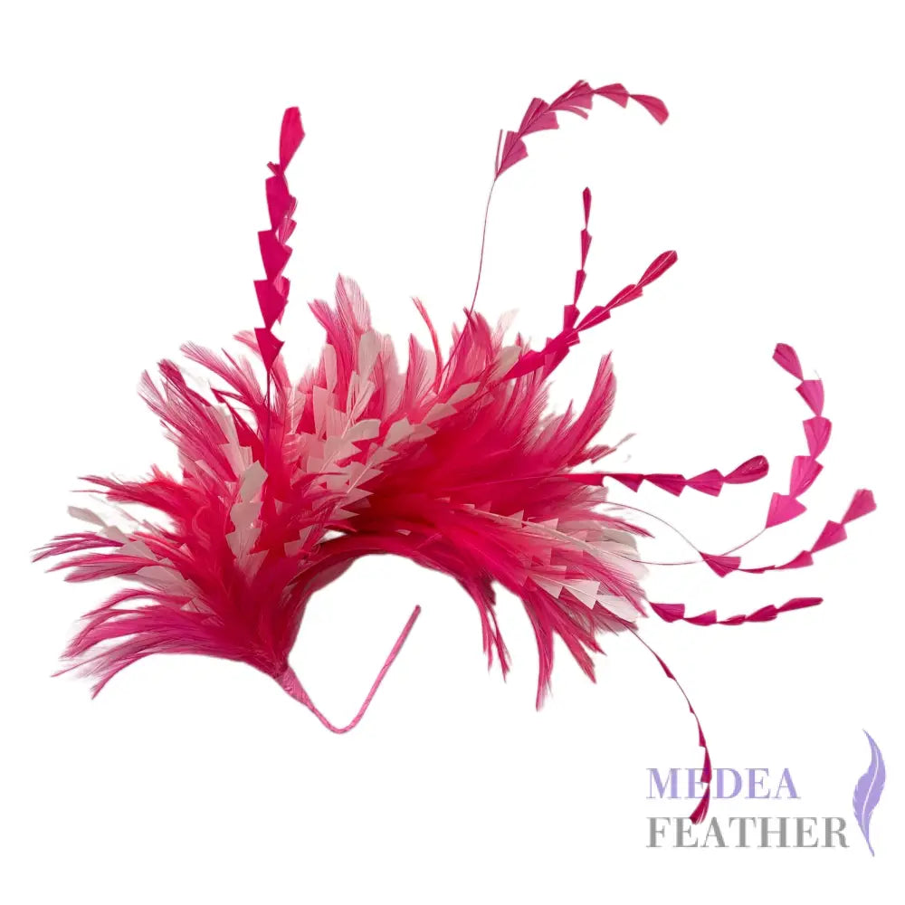 Hackle and Long Diamond Coque Feather Mount DS250620 #92 hot pink & #01 ivory mixed