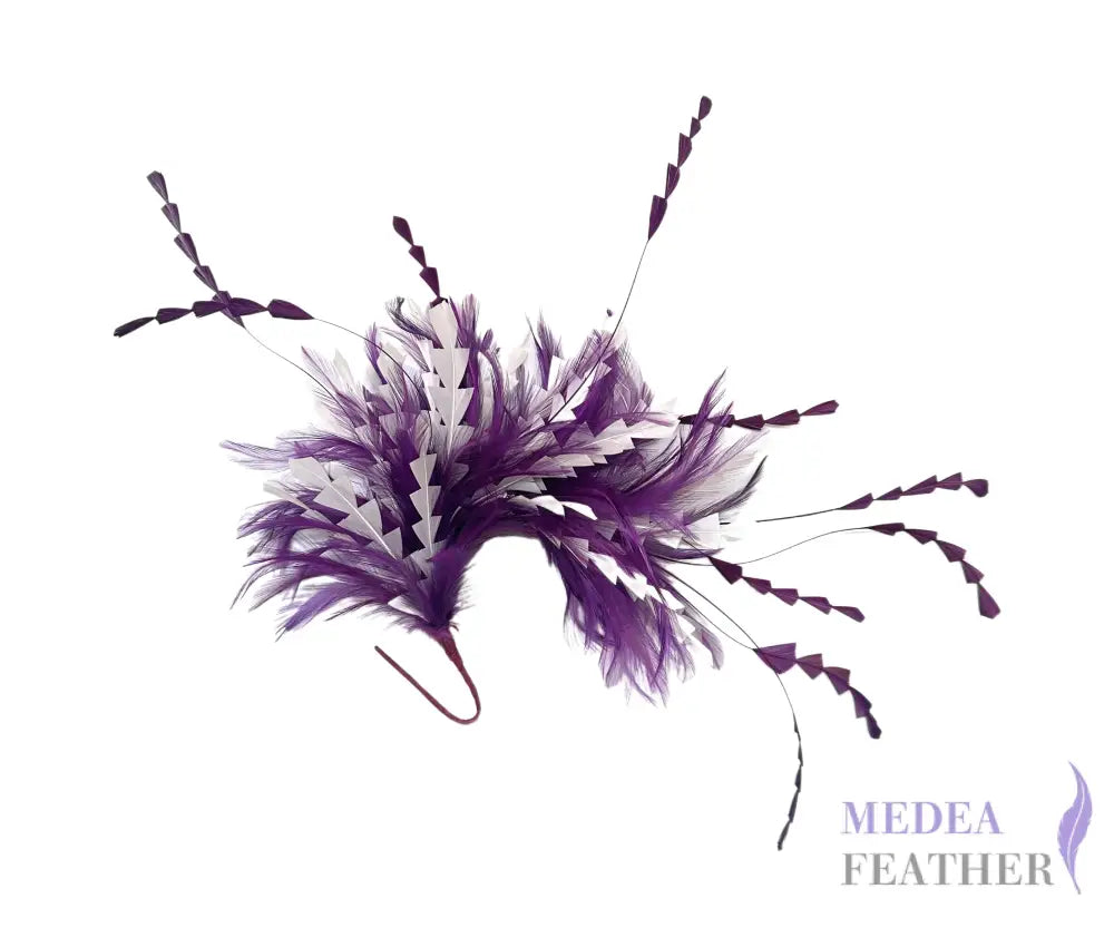 Hackle and Long Diamond Coque Feather Mount DS250620 #62 amethyst & #01 ivory mixed