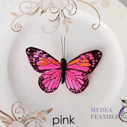 9cm wide Handmade Feather Butterflies Pink