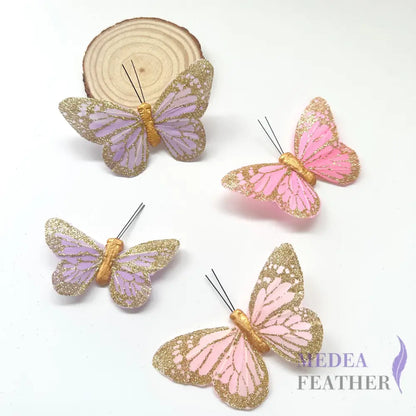 Handmade Glitter Feather Butterflies - Mixed Colors 12 pcs set