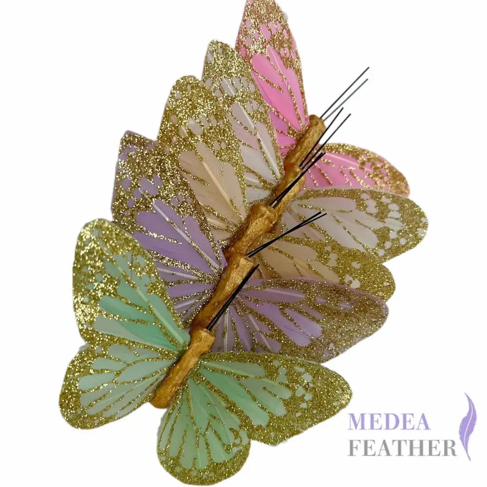Handmade Glitter Feather Butterflies - Mixed Colors 12 pcs set