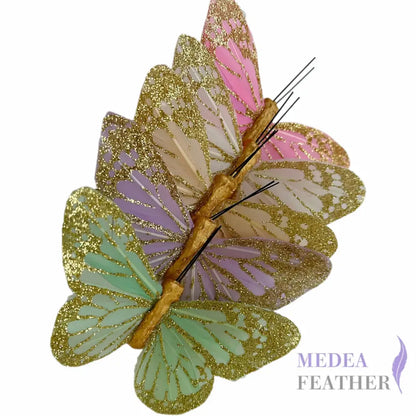 Handmade Glitter Feather Butterflies - Mixed Colors 12 pcs set