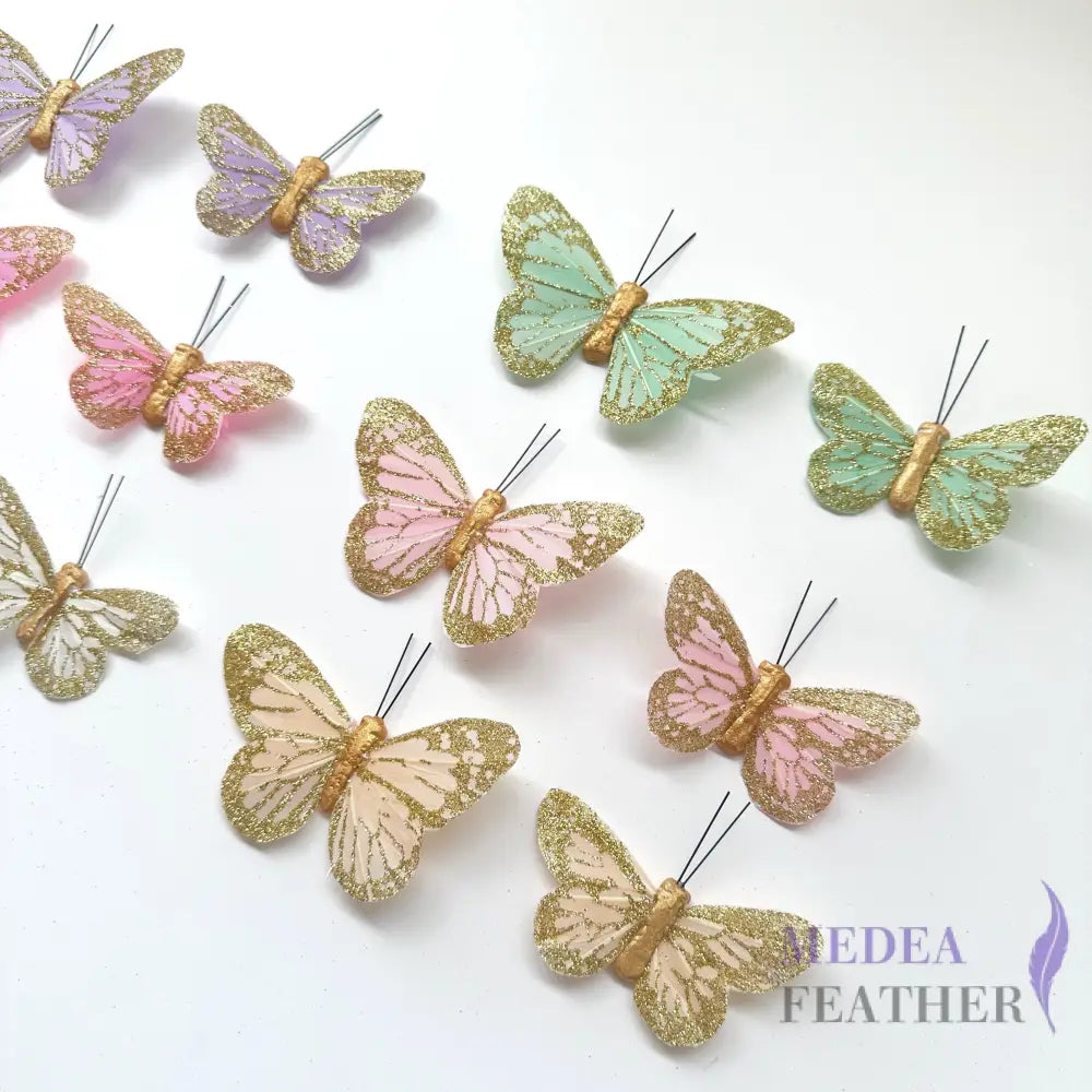 Handmade Glitter Feather Butterflies - Mixed Colors 12 pcs set