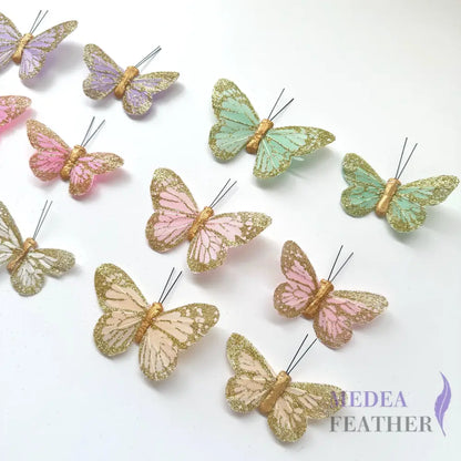 Handmade Glitter Feather Butterflies - Mixed Colors 12 pcs set