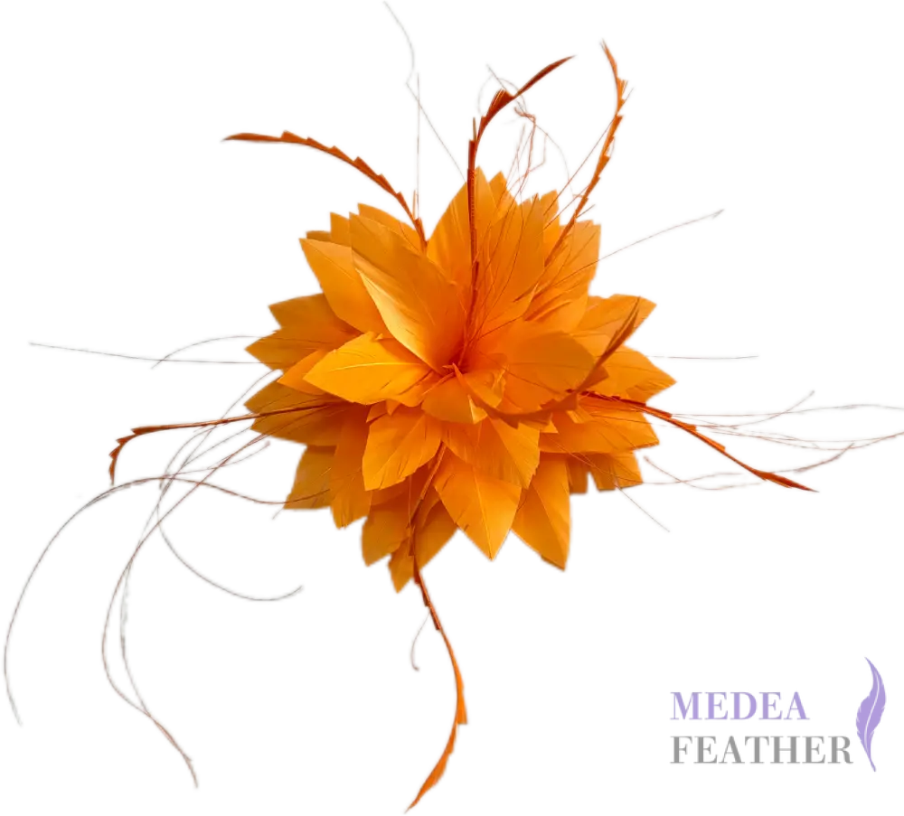 Handmade Goose Biot Feather Flower Mount FM070 Orange / Single feather mount