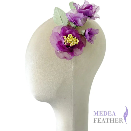 Handmade Organza Floral Cluster | Sheer Purple Flower Hat Embellishment