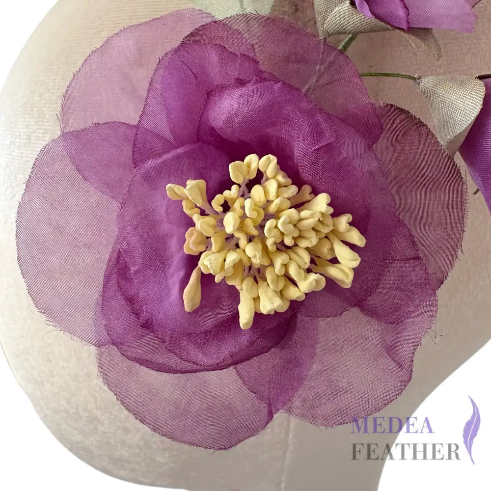 Handmade Organza Floral Cluster | Sheer Purple Flower Hat Embellishment