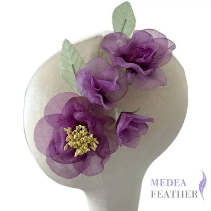 Handmade Organza Floral Cluster | Sheer Purple Flower Hat Embellishment