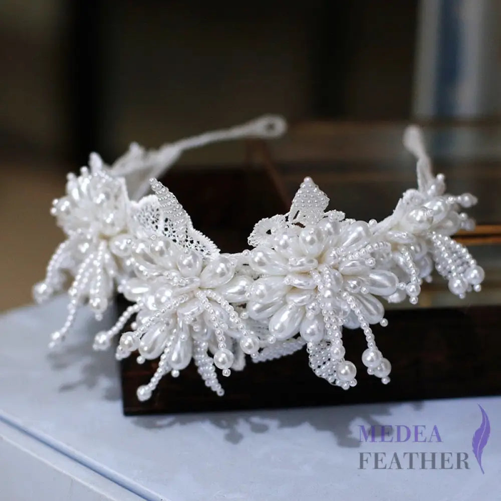Handmade Pearl Headband - White