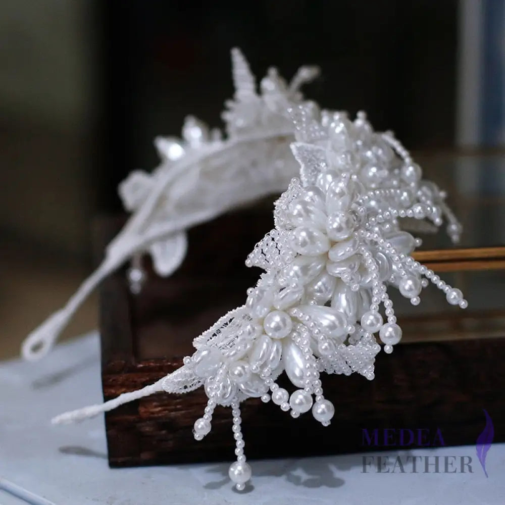 Handmade Pearl Headband - White