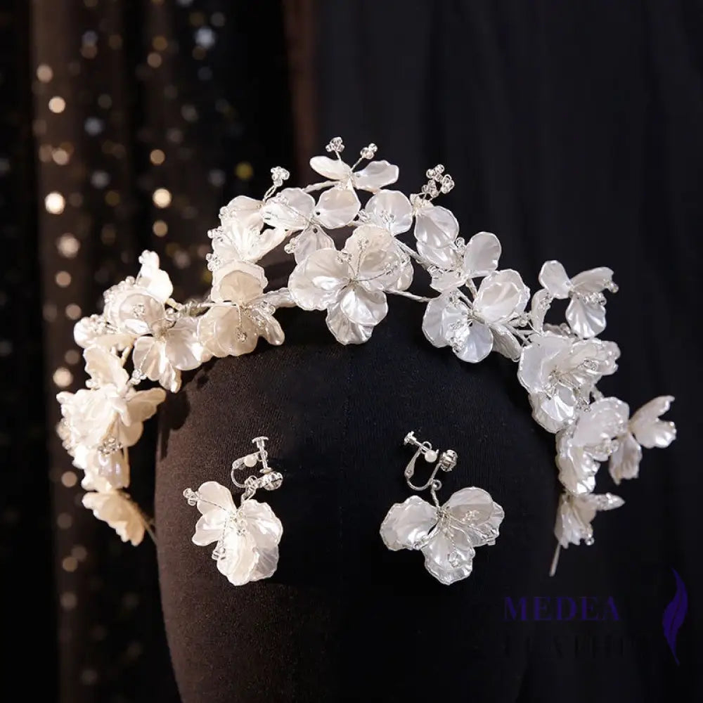 Handmade Shell Flower Headband Set 03 - White