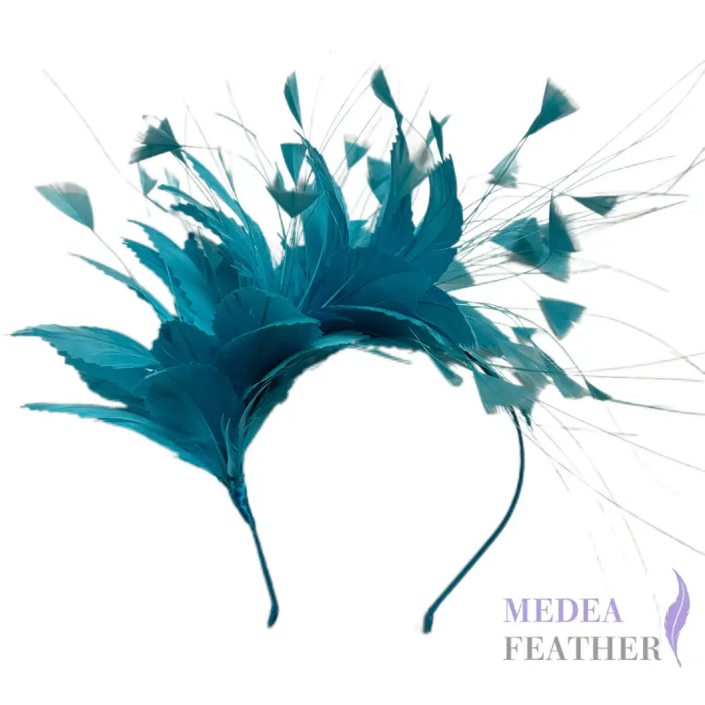 Handmade Triangle Tipped Stripped Coque & Burnt Peacock Feather Flower Mount FM074