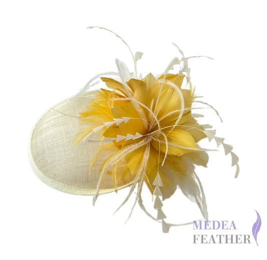 Handmade Zig Zag Coque Feather Flower Mount FM073 Yellow