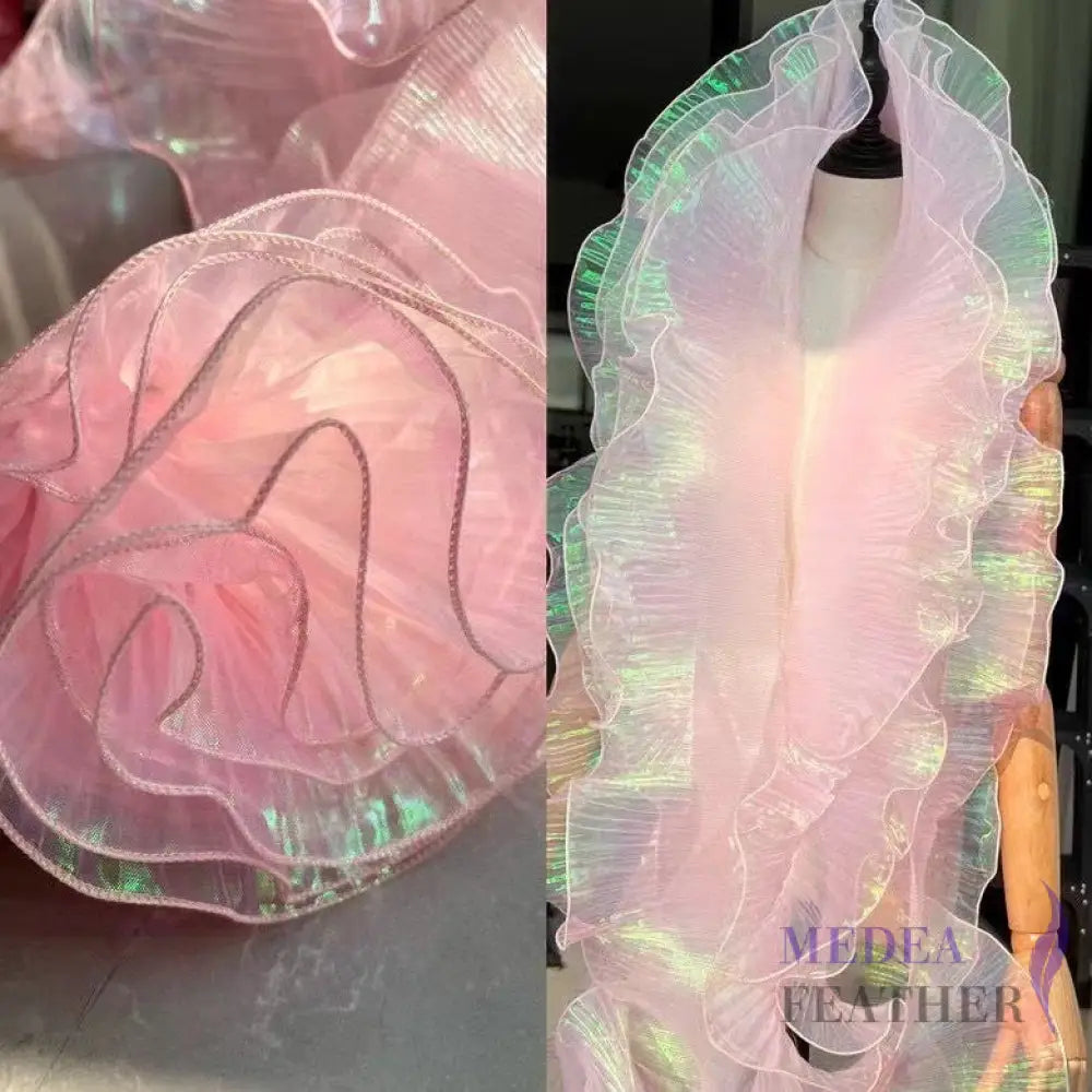 Iridescent Gradient Transparent Organza Fabric-1 Meter - Pink