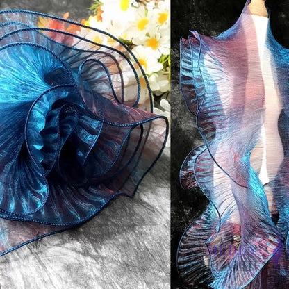 Iridescent Gradient Transparent Organza Fabric-1 Meter - Red + blue