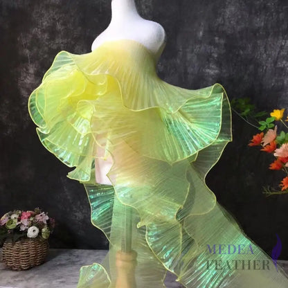 Iridescent Gradient Transparent Organza Fabric-1 Meter - Yellow